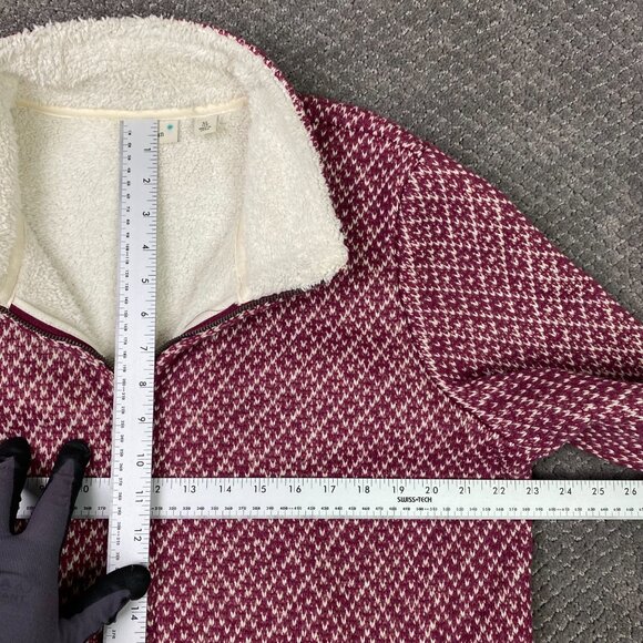 LL Bean Fleece Full Zip Jacket Womens XL Petite Red Anorak Diamond Fleece sherpa - Picture 10 of 12